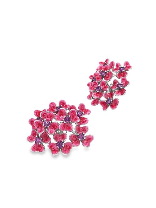 Orecchini Clover Ametista con pietre rosa perlate smaltate. GOCCIAZZURRA JEWELS | ORCLOVERRODIOROSA